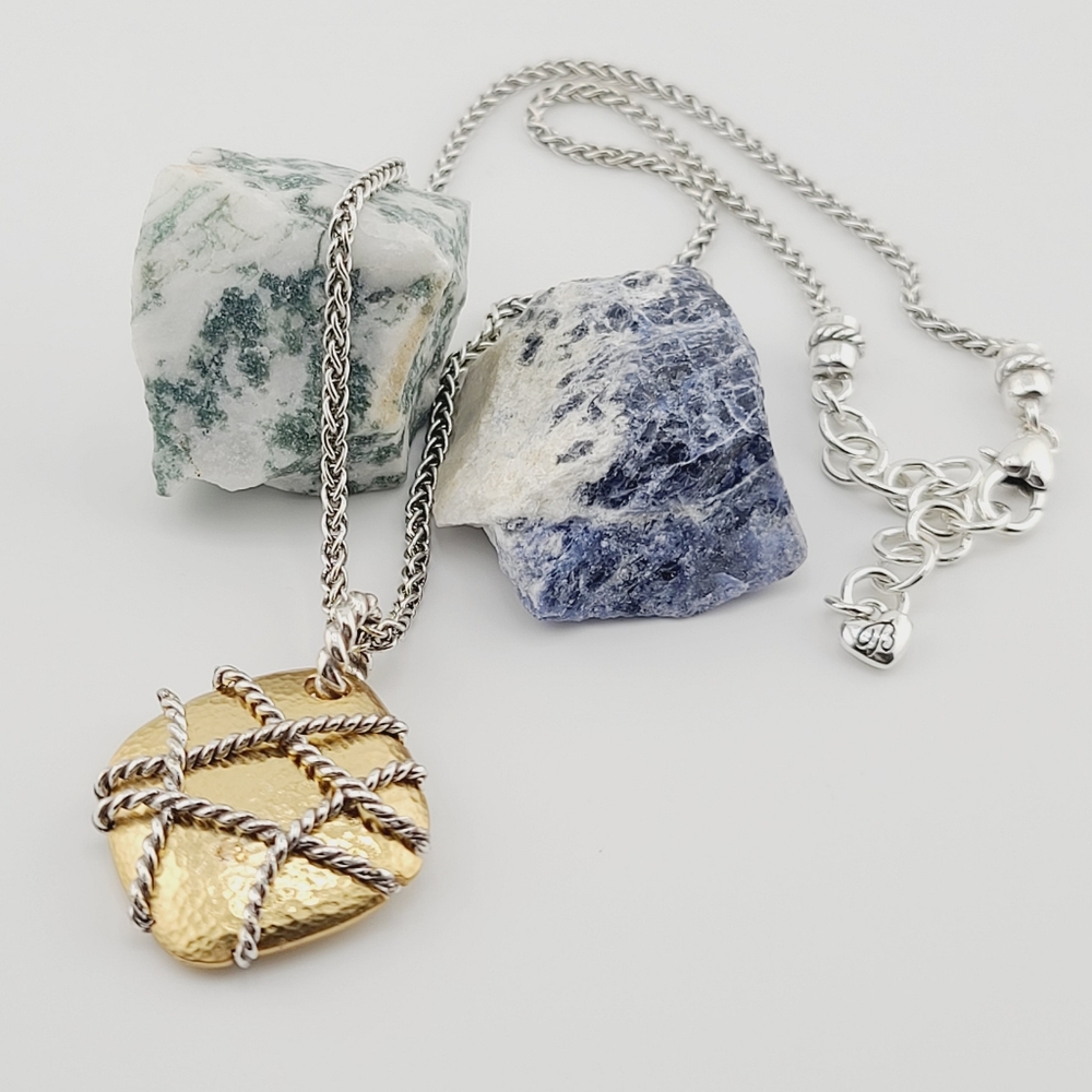 $74 Brighton Gold-Plated "Pietra" Reversible Message Pend w Criss Cross Detail!